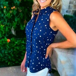 Faded Glory Star-Spangled Sleeveless Button Up Top